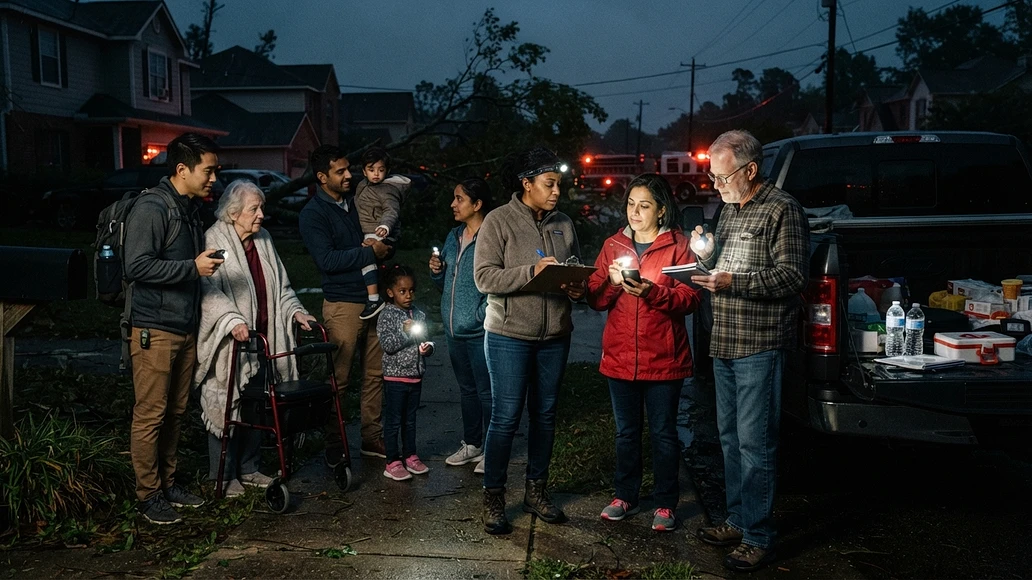 Neighbors supporting each other during a local emergency