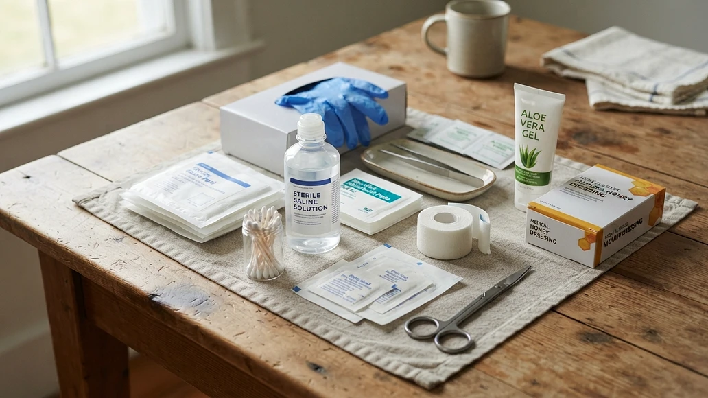 Prepared home wound care kit with natural and standard supplies