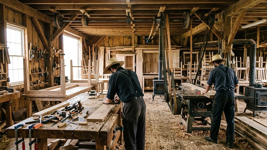 Traditional style workshop using limited off grid power for tools