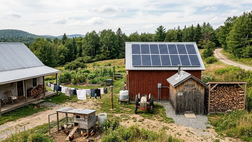 Rural homestead using small scale solar and traditional low energy systems