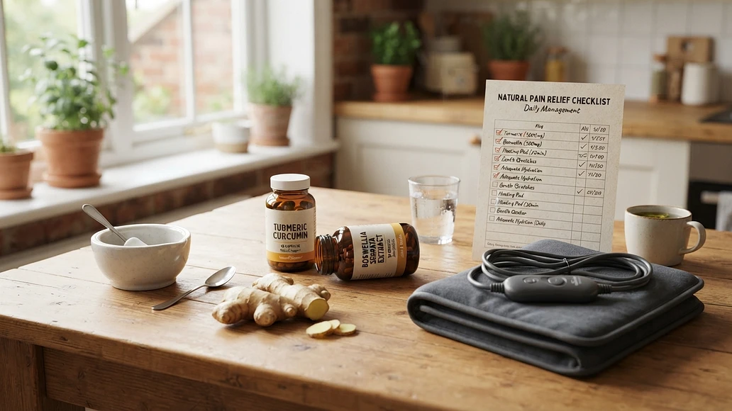 Evidence-based natural pain relief items on a table