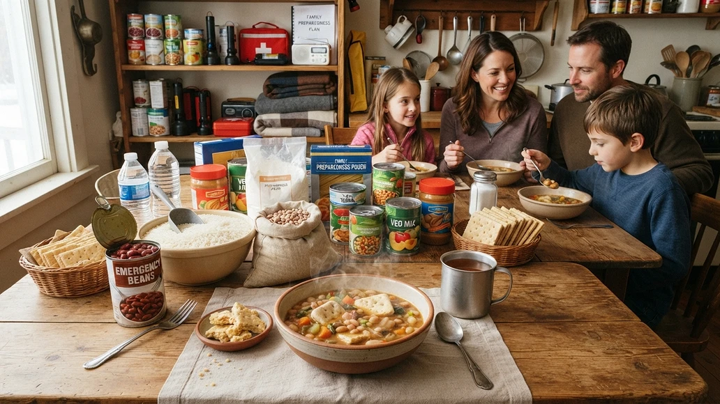 Hardtack served with soup and other emergency pantry foods for a balanced meal