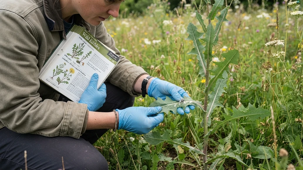 Careful identification of a wild lettuce plant in the field
