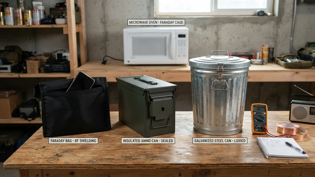 Comparison of better Faraday storage options beside a microwave oven