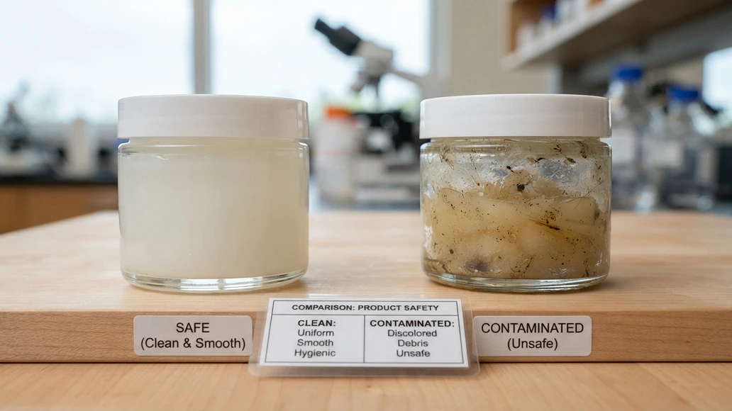 Comparison of normal petroleum jelly and a contaminated jar