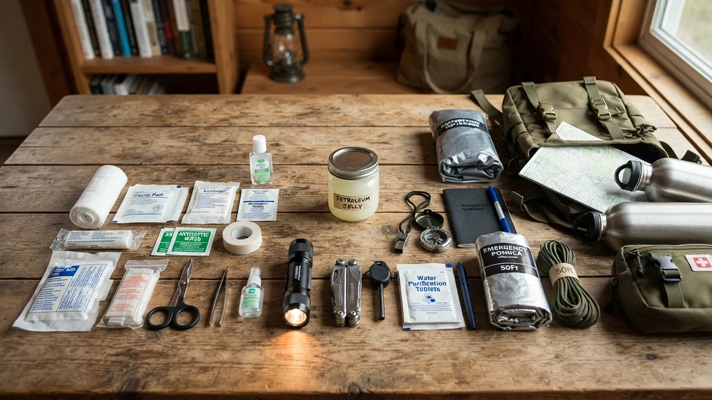Petroleum jelly packed with first aid and preparedness supplies