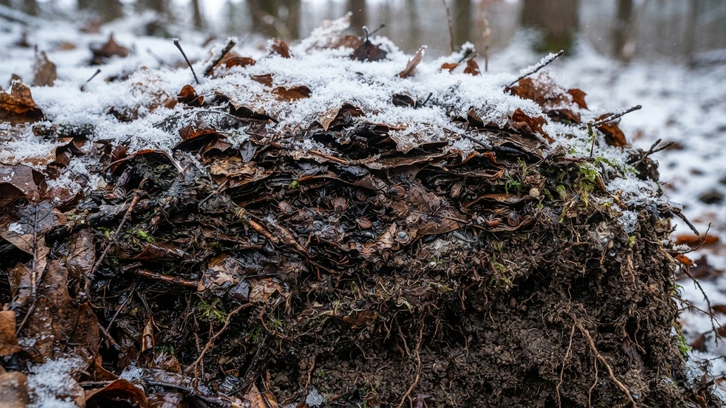Leaf litter and snow insulating the forest floor where ticks can survive winter