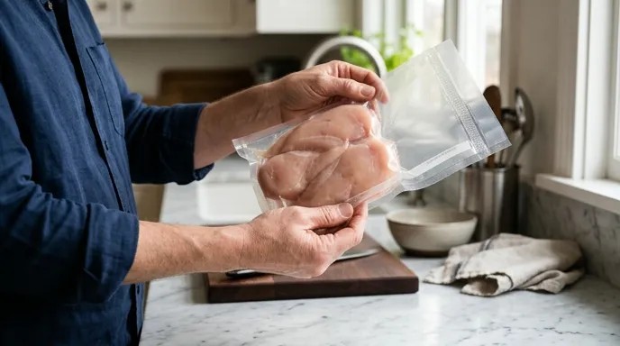 Inspecting a vacuum sealed meat package for seal integrity and discoloration