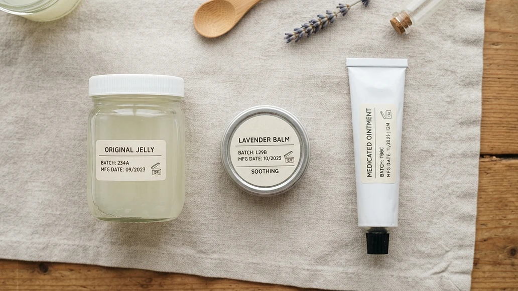 Different petroleum jelly products with label examples