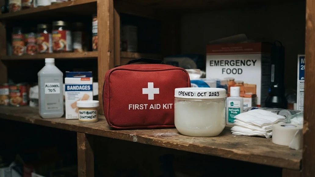 Petroleum jelly stored on a home preparedness shelf