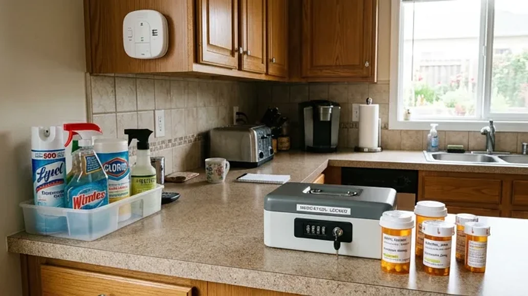 Safe medication and chemical storage in a home kitchen