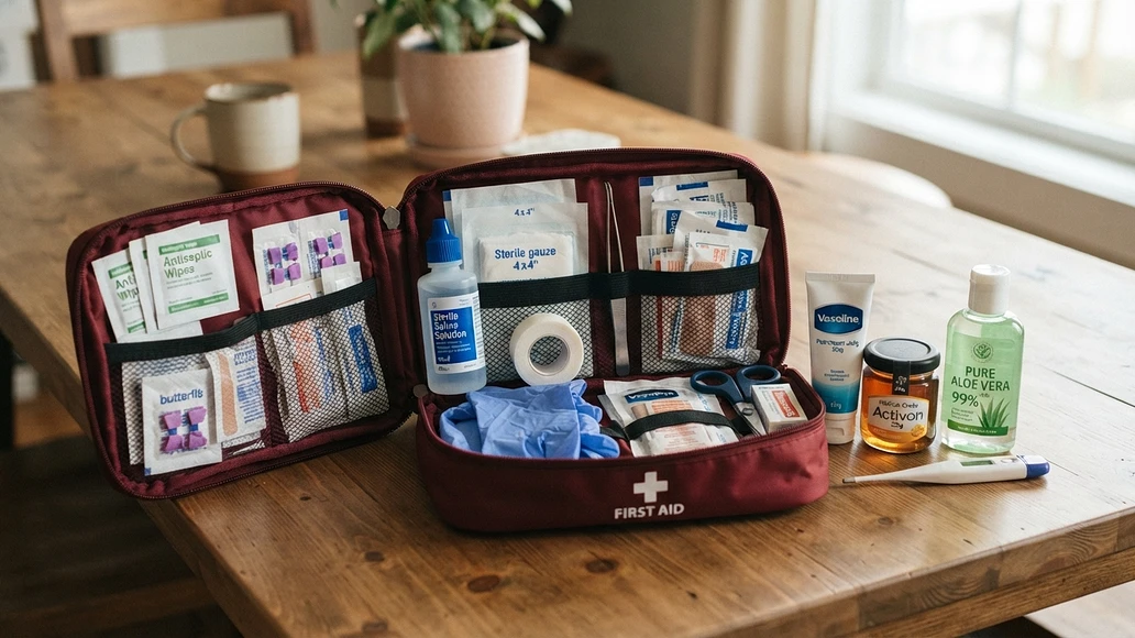 A home wound care kit with standard and natural care supplies