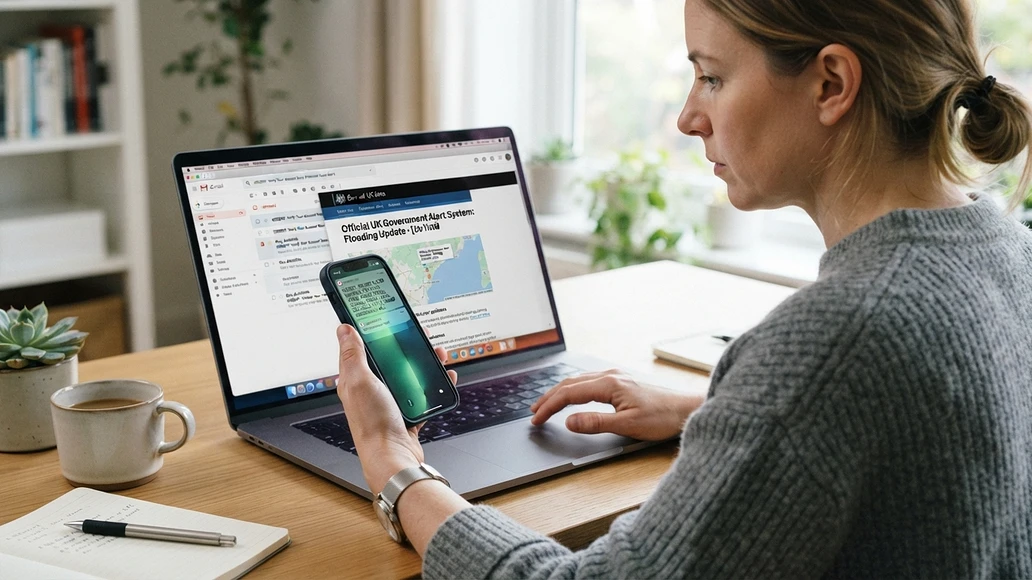 Person verifying emergency information using official online sources