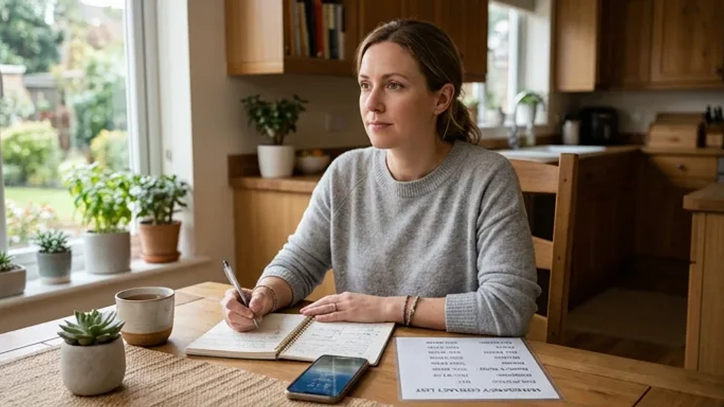 Person reviewing a simple preparedness plan at home in a calm and balanced way