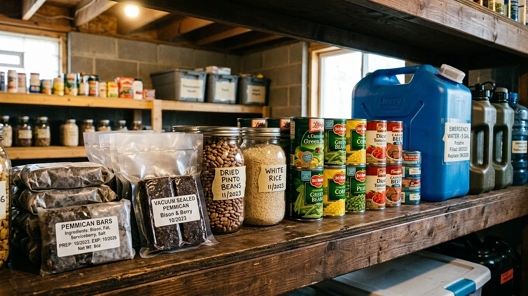 Pemmican stored with other emergency pantry foods