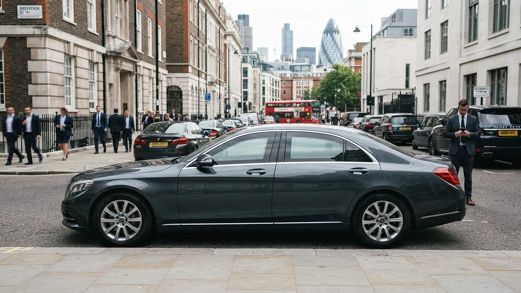 Discreet armored sedan in a city setting