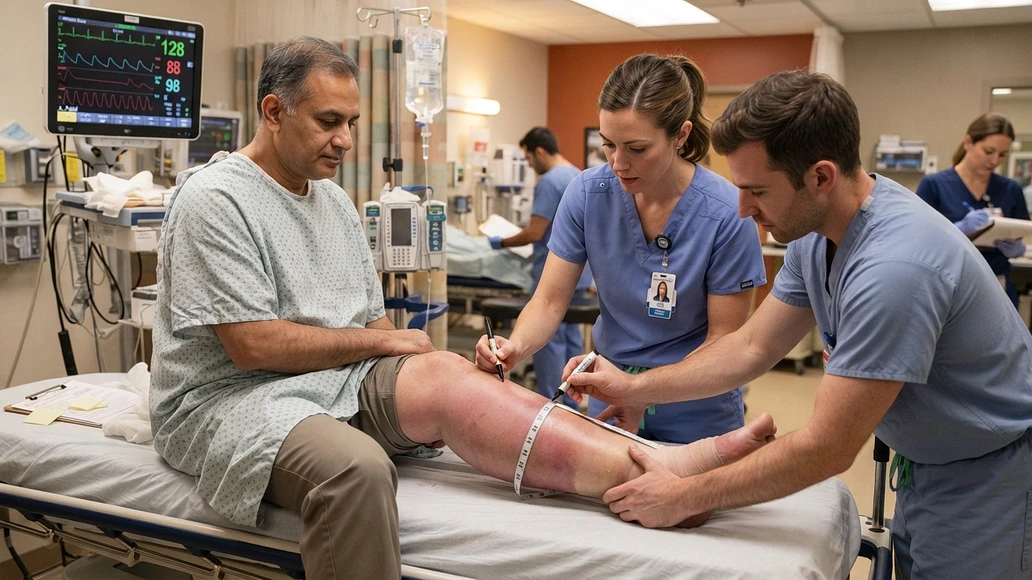 Hospital staff evaluating a patient after a suspected snakebite