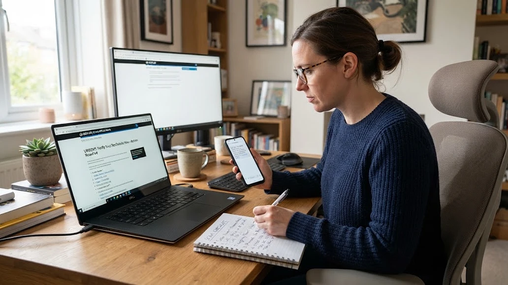 Person verifying emergency information and spotting a scam message