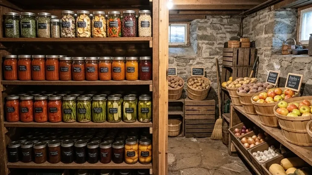 Comparison of pantry storage, canned goods, and cool cellar produce storage