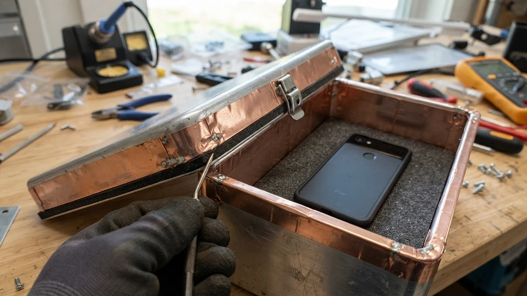 DIY Faraday box with sealed seams and insulating interior