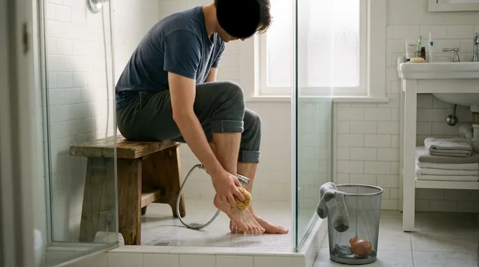 Washing feet after removing socks used with an onion folk remedy