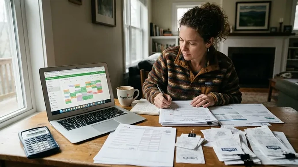 Homeowner reviewing short term rental tax records and booking calendar