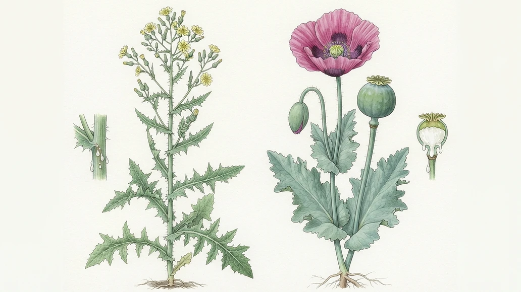 Comparison image of wild lettuce and opium poppy for plant identification