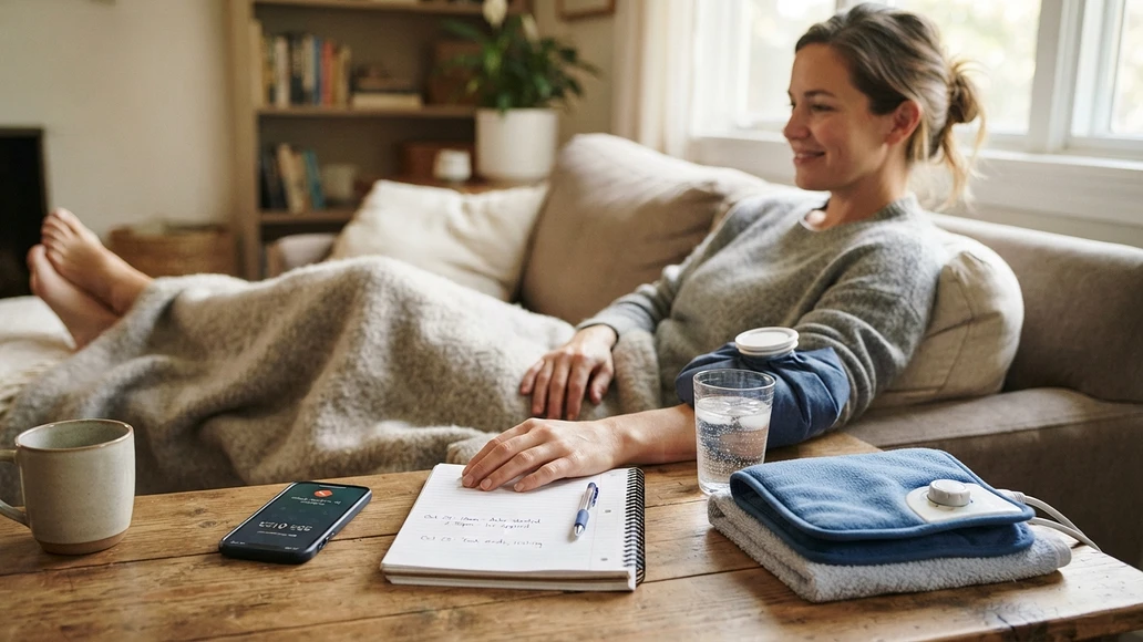 Safer short-term pain relief options at home such as ice, heat, hydration, and symptom tracking