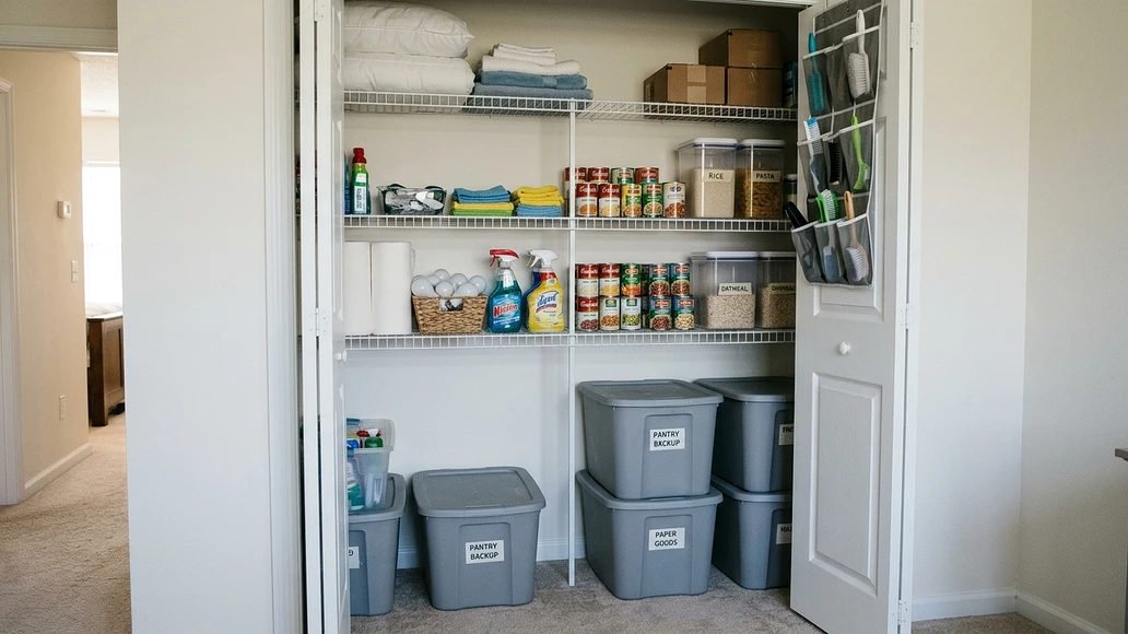 Discreet food storage inside an ordinary home closet