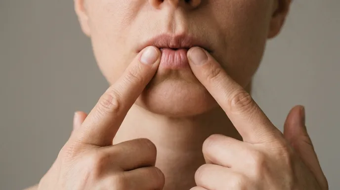 Two index fingers in a V shape positioned at the lower lip for a finger whistle