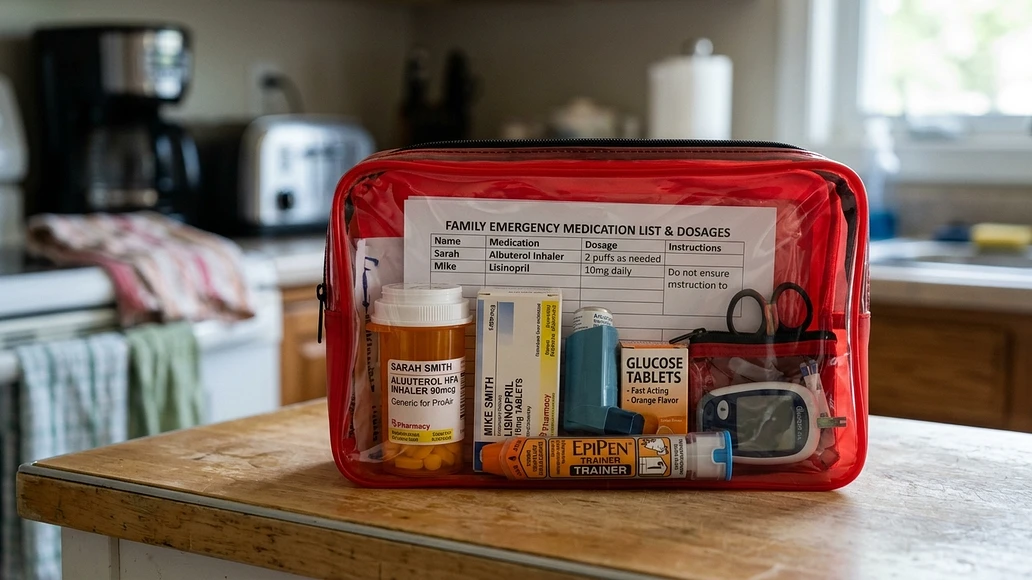 Prescription and special medical supplies organized for emergency use