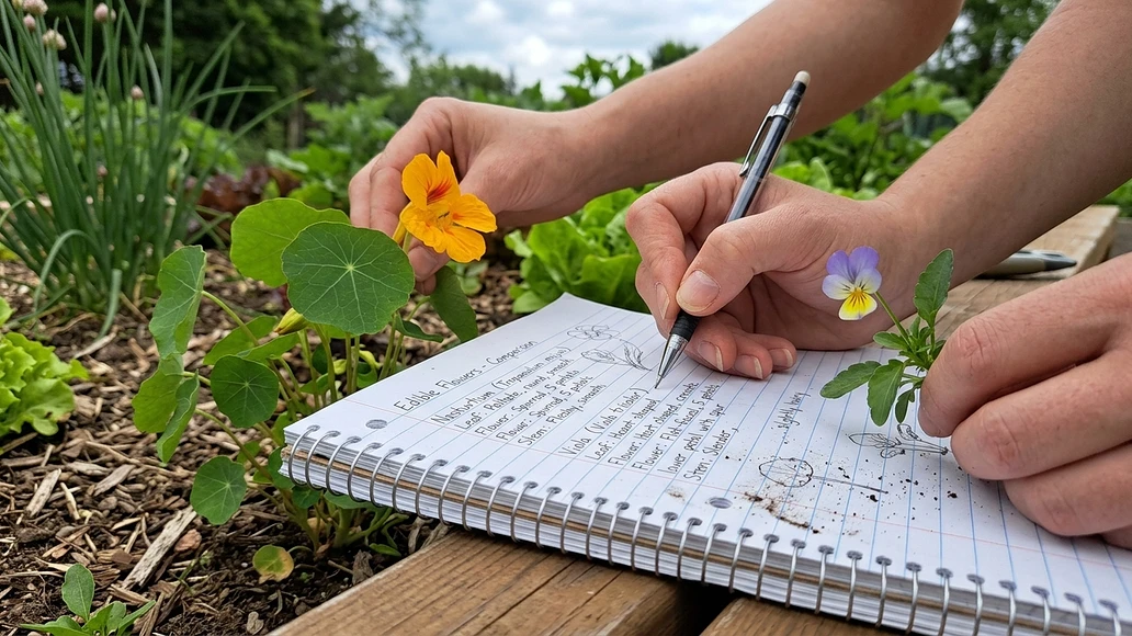 Person examining flower structure, leaves, and stems for safe identification