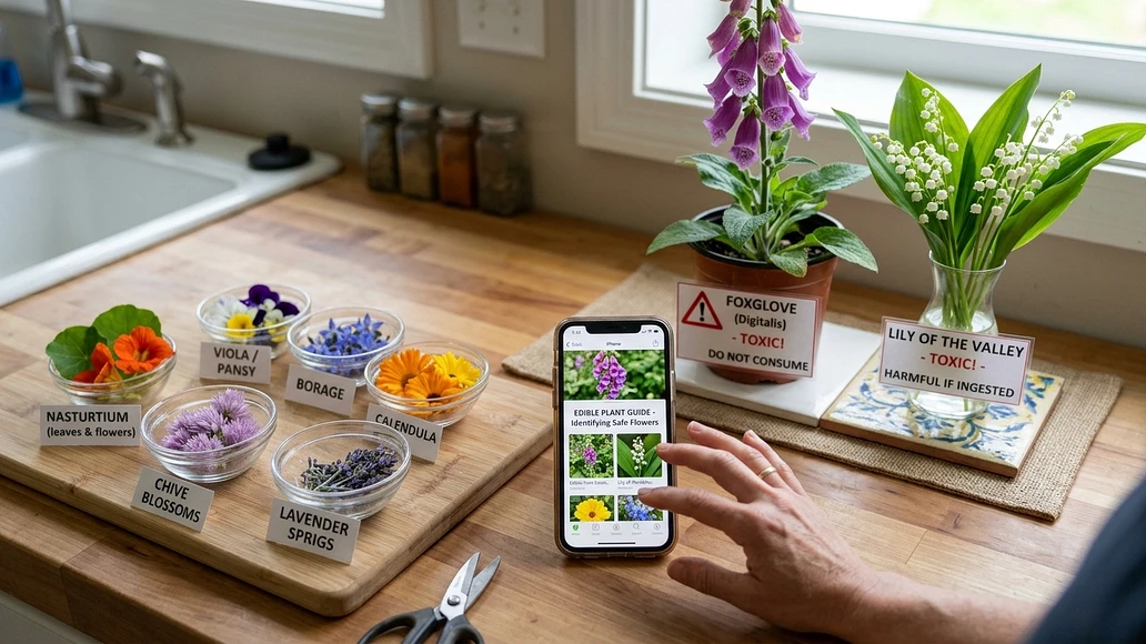 Safe edible flowers separated from toxic ornamentals for identification practice