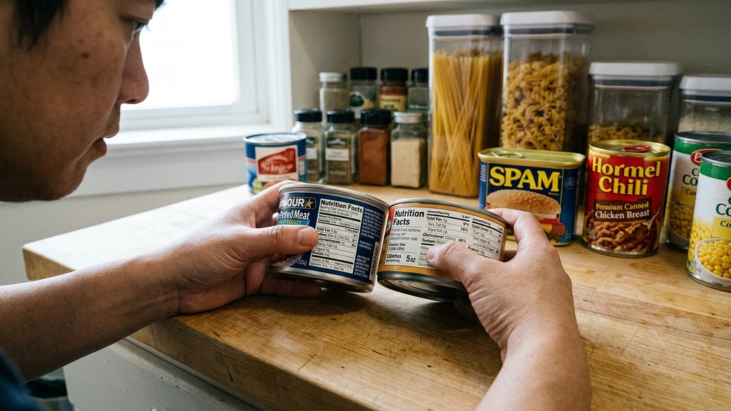 Comparing canned meat labels for sodium, protein, and ingredients