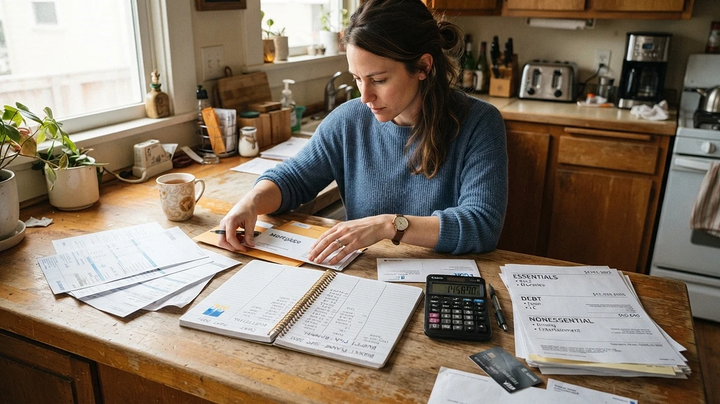 Creating a bare-bones budget by sorting bills into essential categories