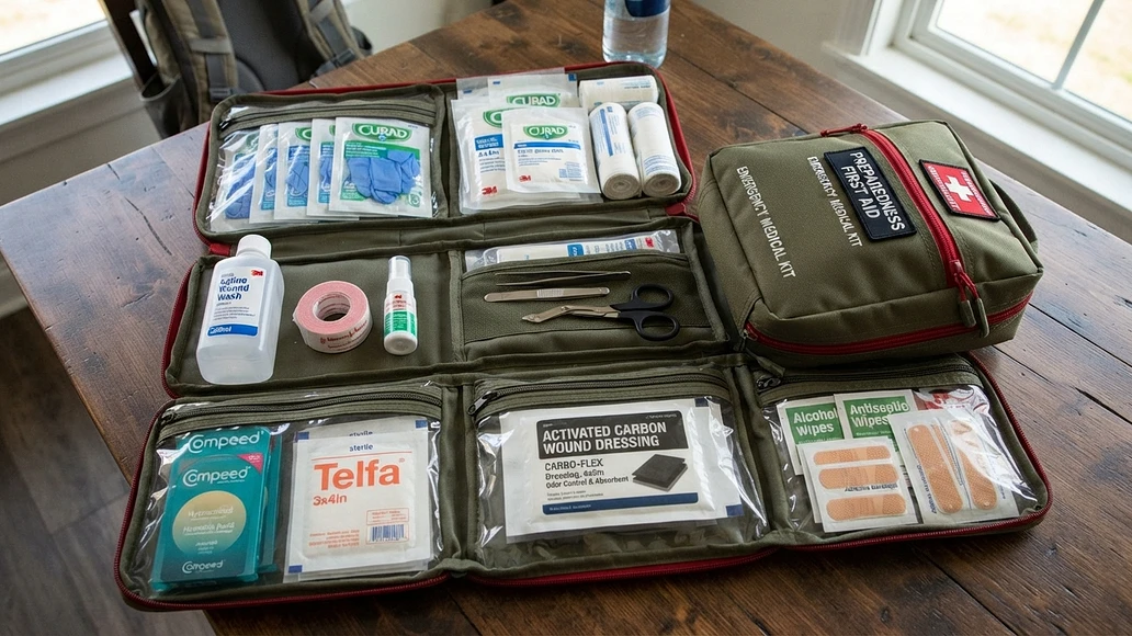 Preparedness wound care kit with optional charcoal dressing
