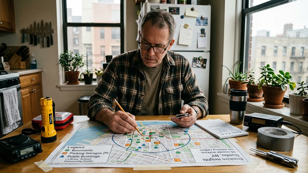 Mapping nearby fallout shelter options from home and work