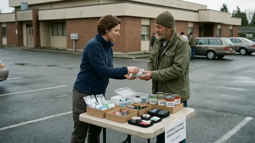 Low-profile barter exchange with practical emergency supplies