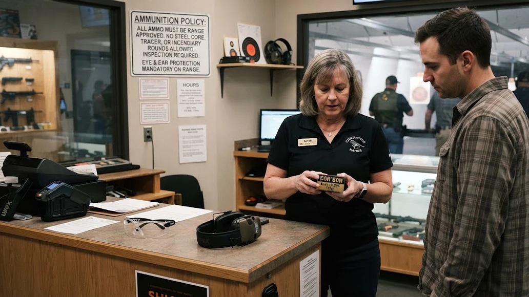 Range counter with posted ammunition policy and staff review