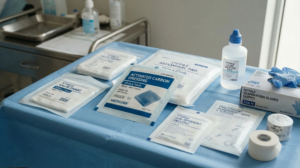 Medical-grade wound care supplies including a packaged activated carbon dressing