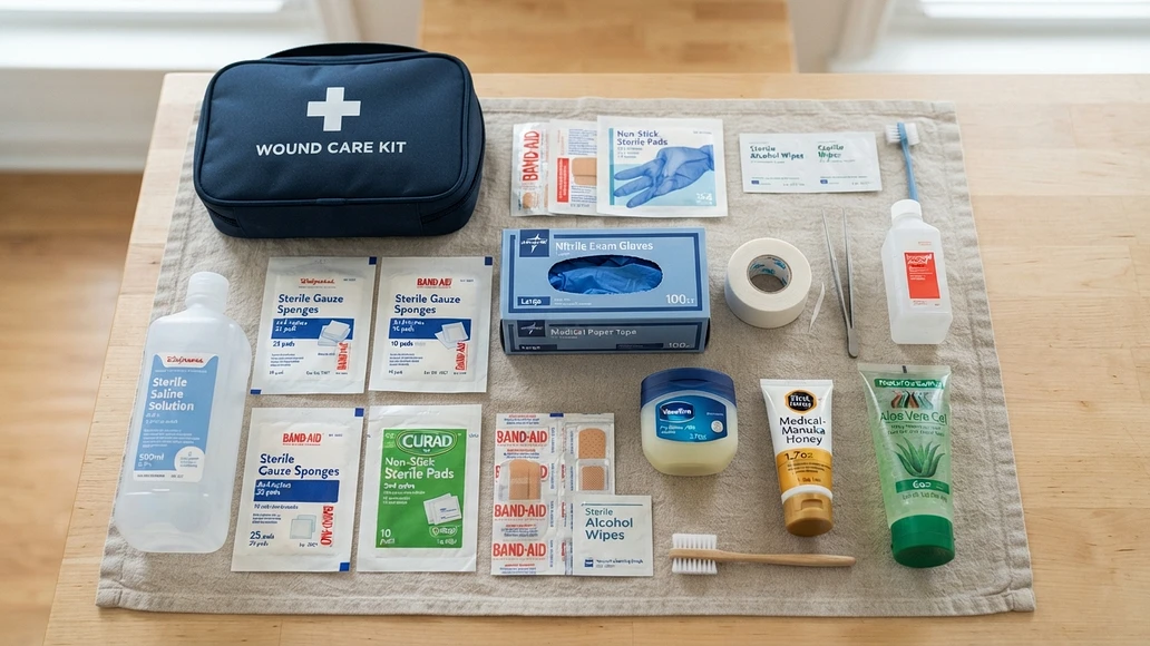 Home wound-care kit with safe natural and standard supplies