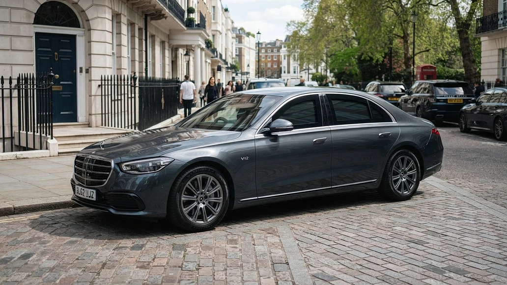 Discreet armored luxury sedan in an urban setting