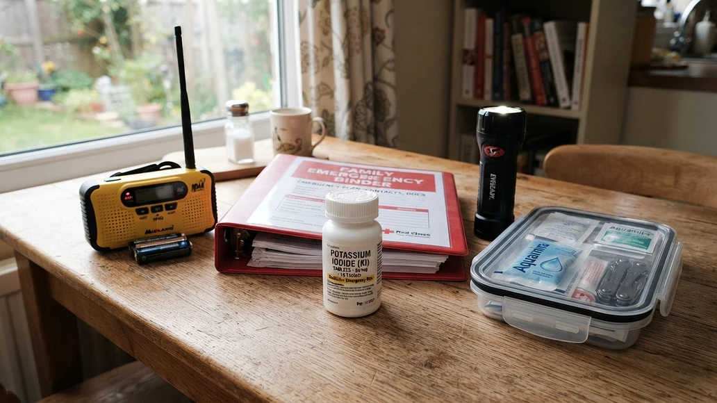 Potassium iodide tablets stored with other home emergency supplies