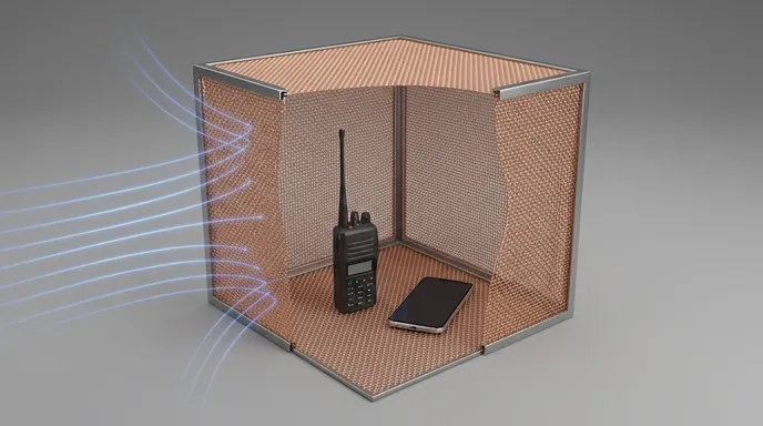 Diagram of a Faraday cage blocking external electromagnetic fields around stored electronics