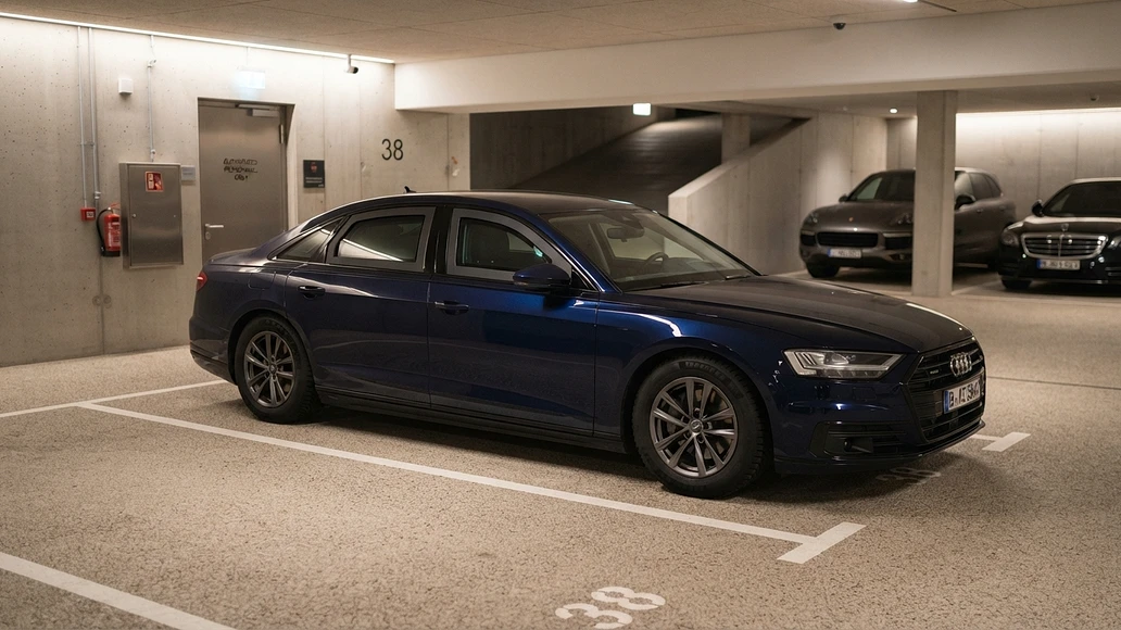 Discreet armored sedan in a secure garage