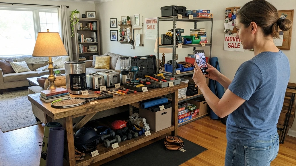 Unused household items organized for quick local sale