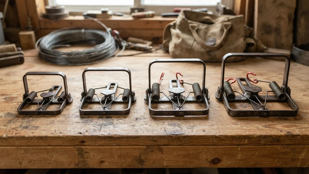Different body grip trap sizes displayed for comparison