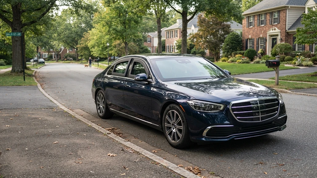 Discreet armored sedan parked on a quiet street