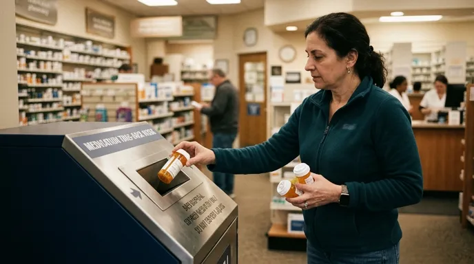 Disposing of expired antibiotics at a pharmacy take-back kiosk