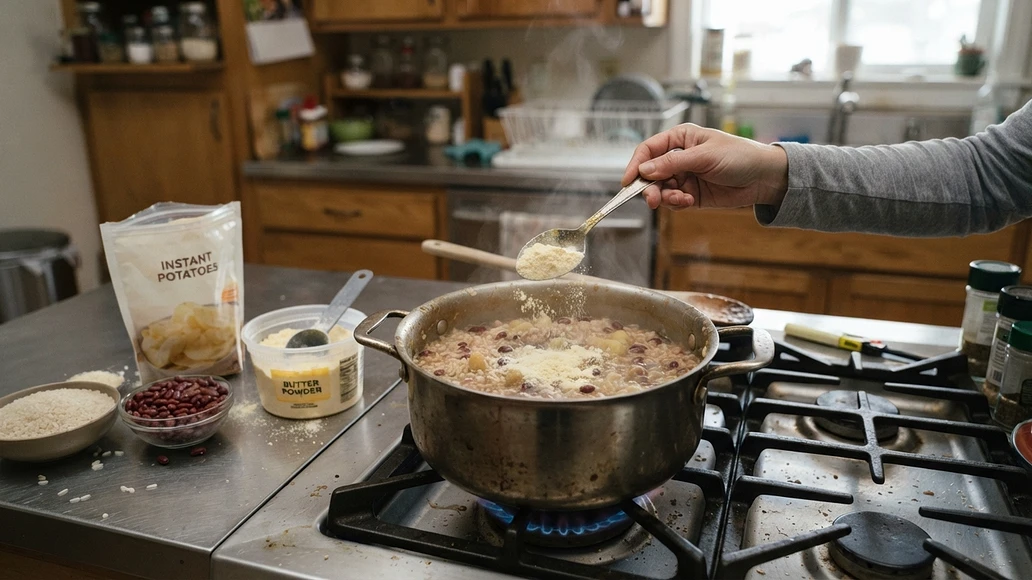 Butter powder being used in a simple emergency meal